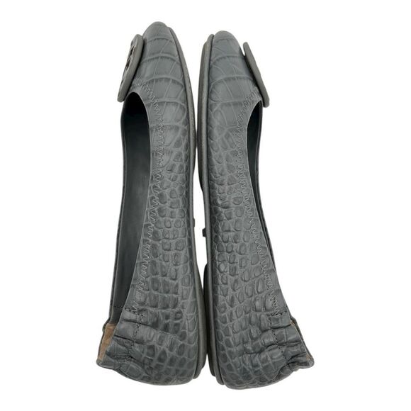 Tory Burch Women's Leather Croc Embossed Minnie Travel Ballet Flats Gray Sz 5.5 - Picture 6 of 9